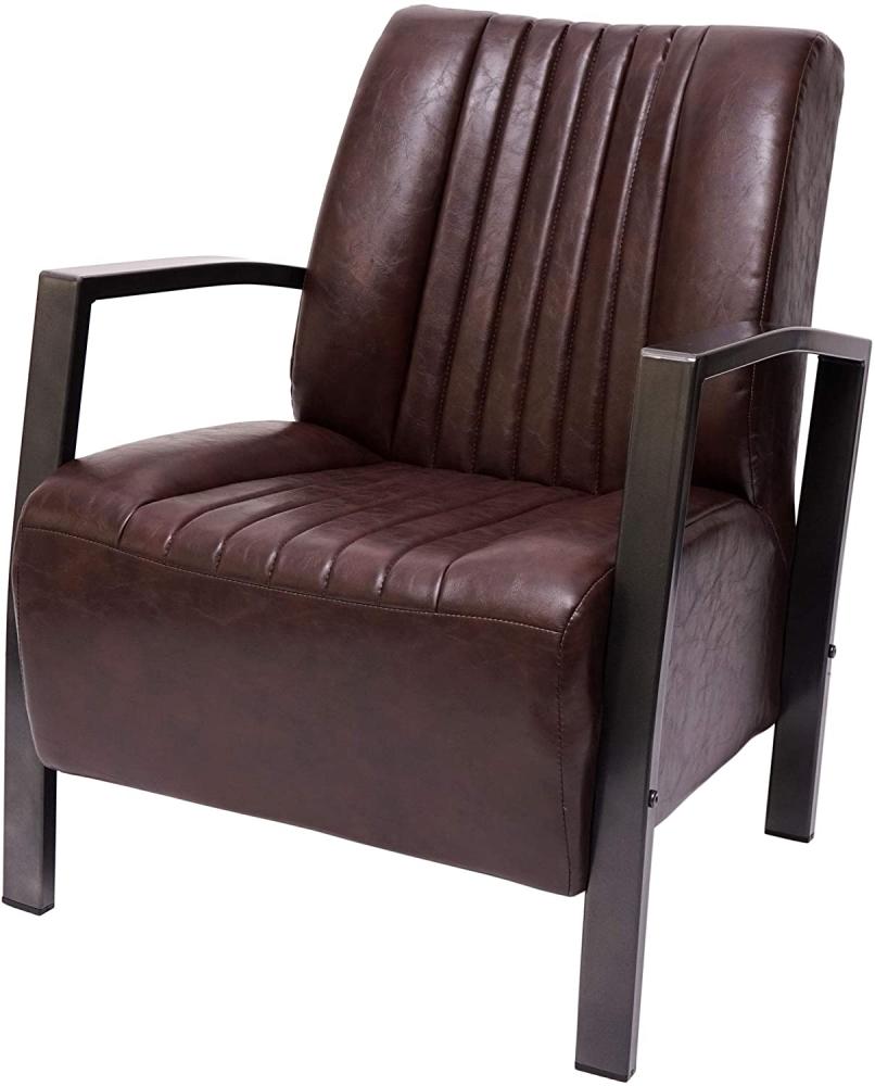 Sessel HWC-H10, Loungesessel Polstersessel Relaxsessel, Metall Industriedesign ~ vintage braun Bild 1
