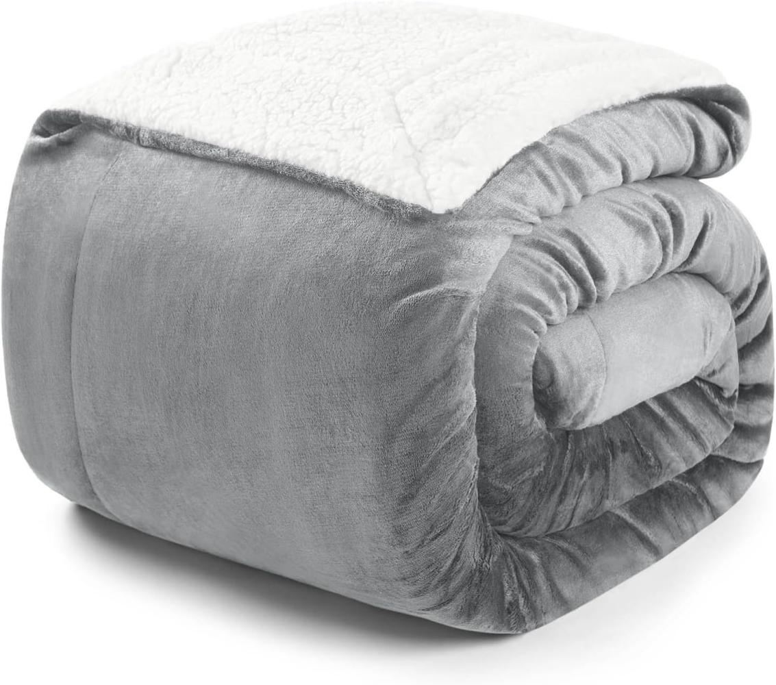 Blumtal Premium Sherpa Kuscheldecke 220 x 240 cm - warme Decke Oeko-TEX® zertifizierte Dicke Sofadecke, Tagesdecke oder Wohnzimmerdecke, Grau Bild 1