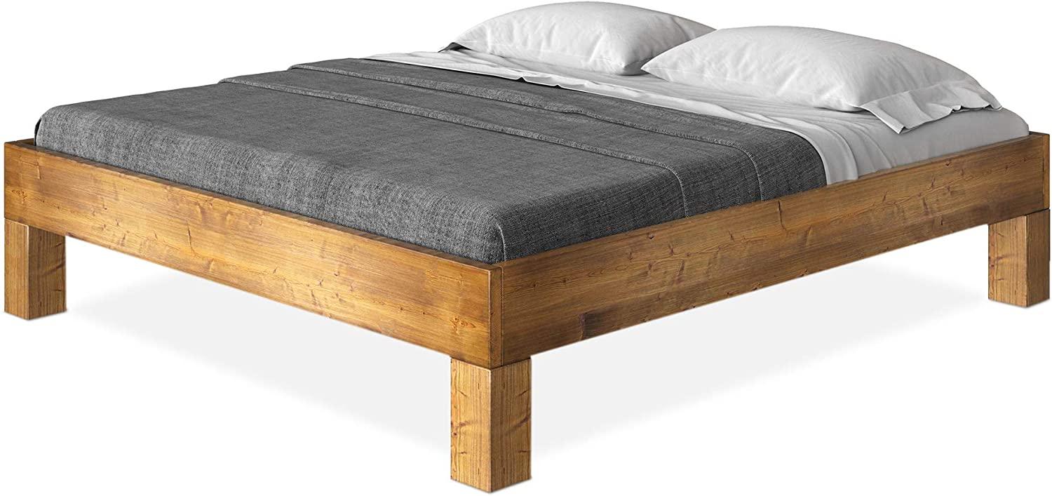 Möbel-Eins CURBY 4-Fuß-Bett ohne Kopfteil, Material Massivholz, rustikale Altholzoptik, Fichte vintage 120 x 200 cm Standardhöhe Bild 1