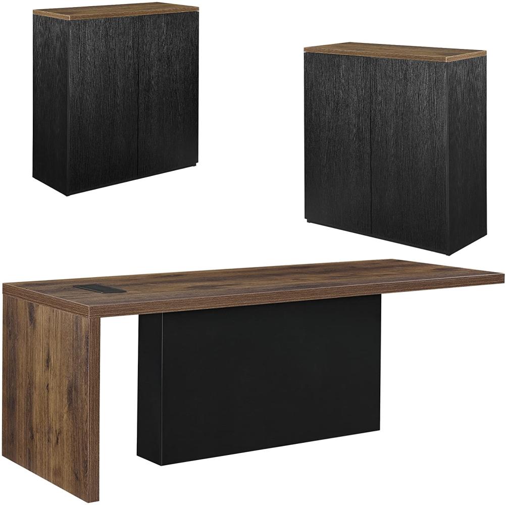neu.haus Schreibtisch-Set 'Gent' mit 2 Büroschränken, schwarz/natur, 77 x 220 x 80 cm Bild 1