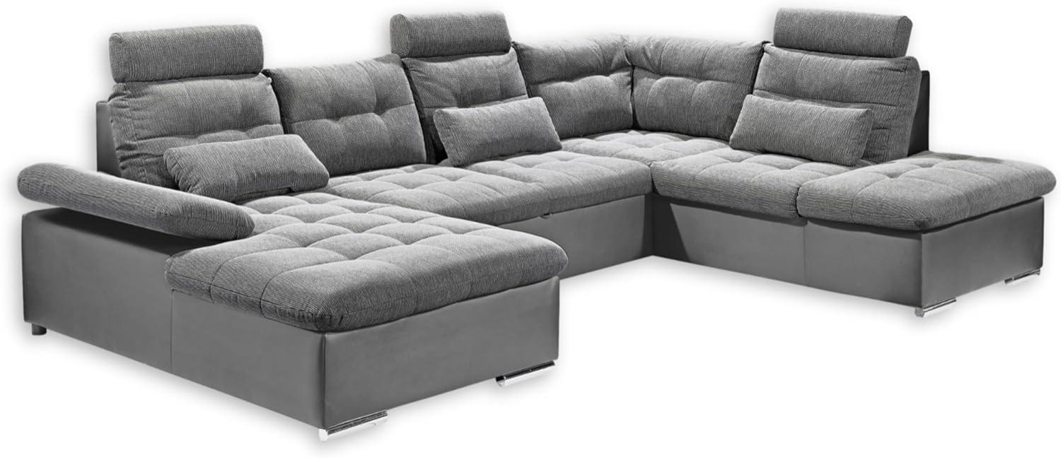 Couch Wohnlandschaft Schlaffunktion Schlafsofa grau grau hell Ottomane rechts Bild 1