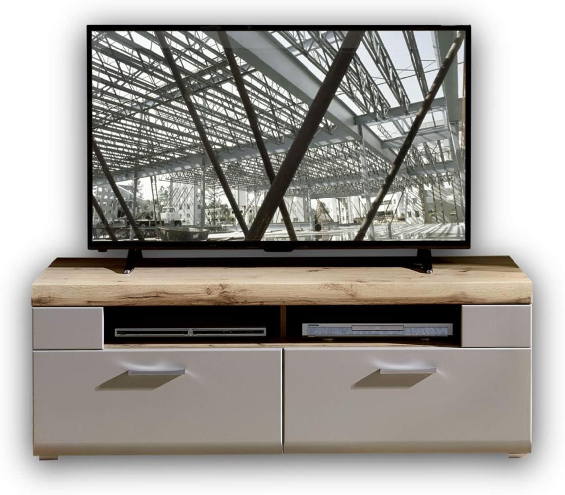 Stella Trading FUN PLUS 2 TV-Board in Basalt mit schönem Eiche-Dekor Oberboden - hochwertiges Low-Board für Ihr Wohnzimmer - 140 x 51 x 47 cm (B/H/T) Bild 1