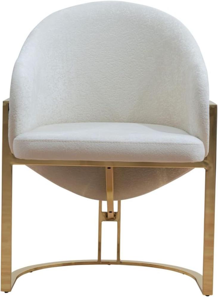 Casa Padrino Luxus Esszimmer Stuhl mit Armlehnen Weiß / Gold H. 84 cm Bild 1