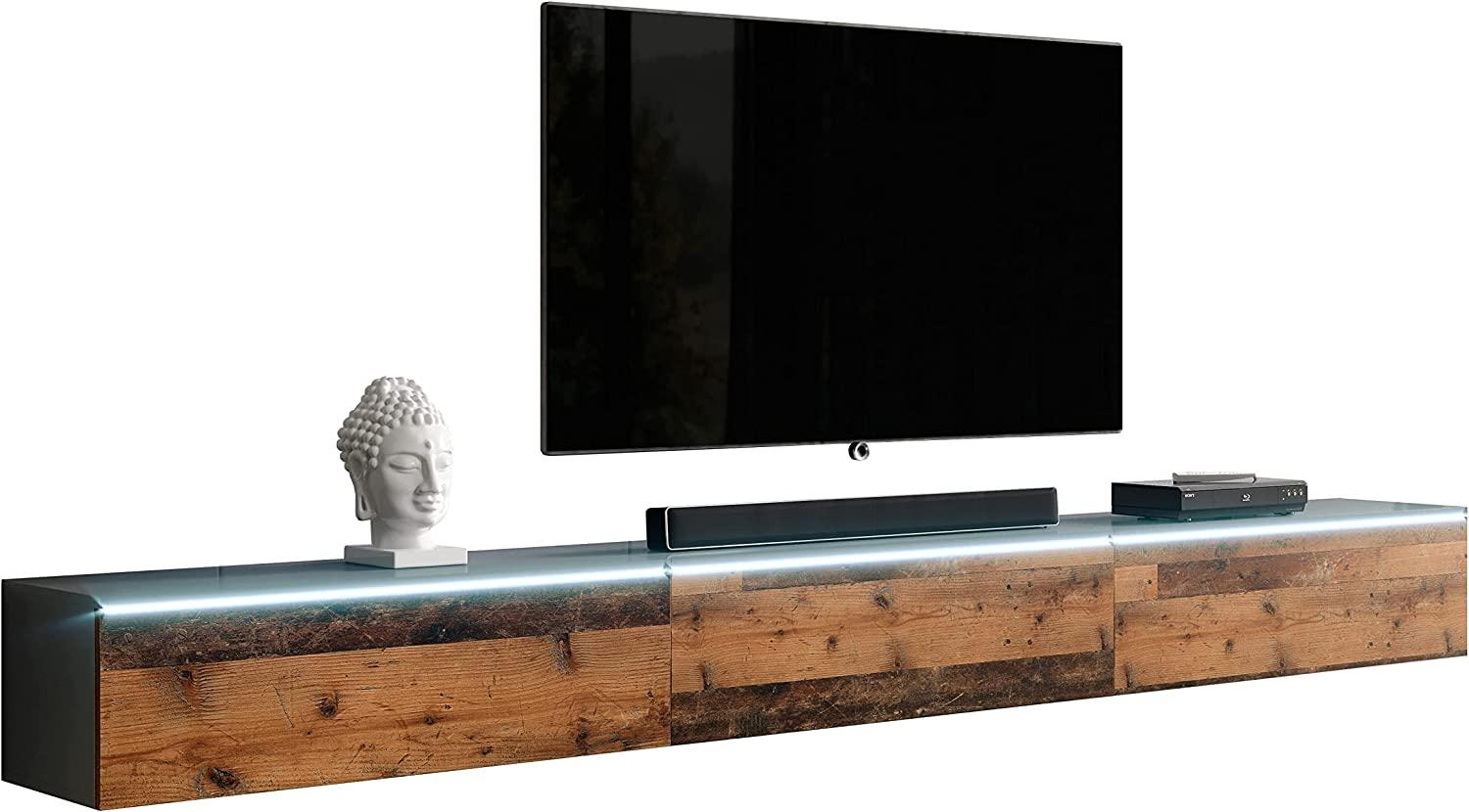 Furnix TV Lowboard Bargo Fernsehschrank Old Wood ohne LED-Beleuchtung B300 x H34 x T32 cm - TV-Schrank Kommode Sideboard, 2 Fächer mit Tür „Push-Click“, 2 offene Ablagen unten, Wandmontage möglich Bild 1