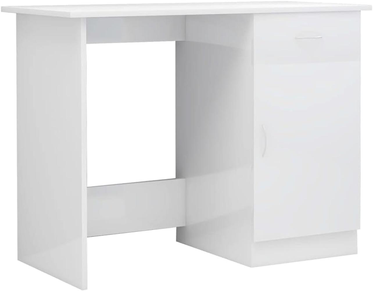 vidaXL Schreibtisch Hochglanz-Weiß 100×50×76 cm Spanplatte mit Schublade Bild 1