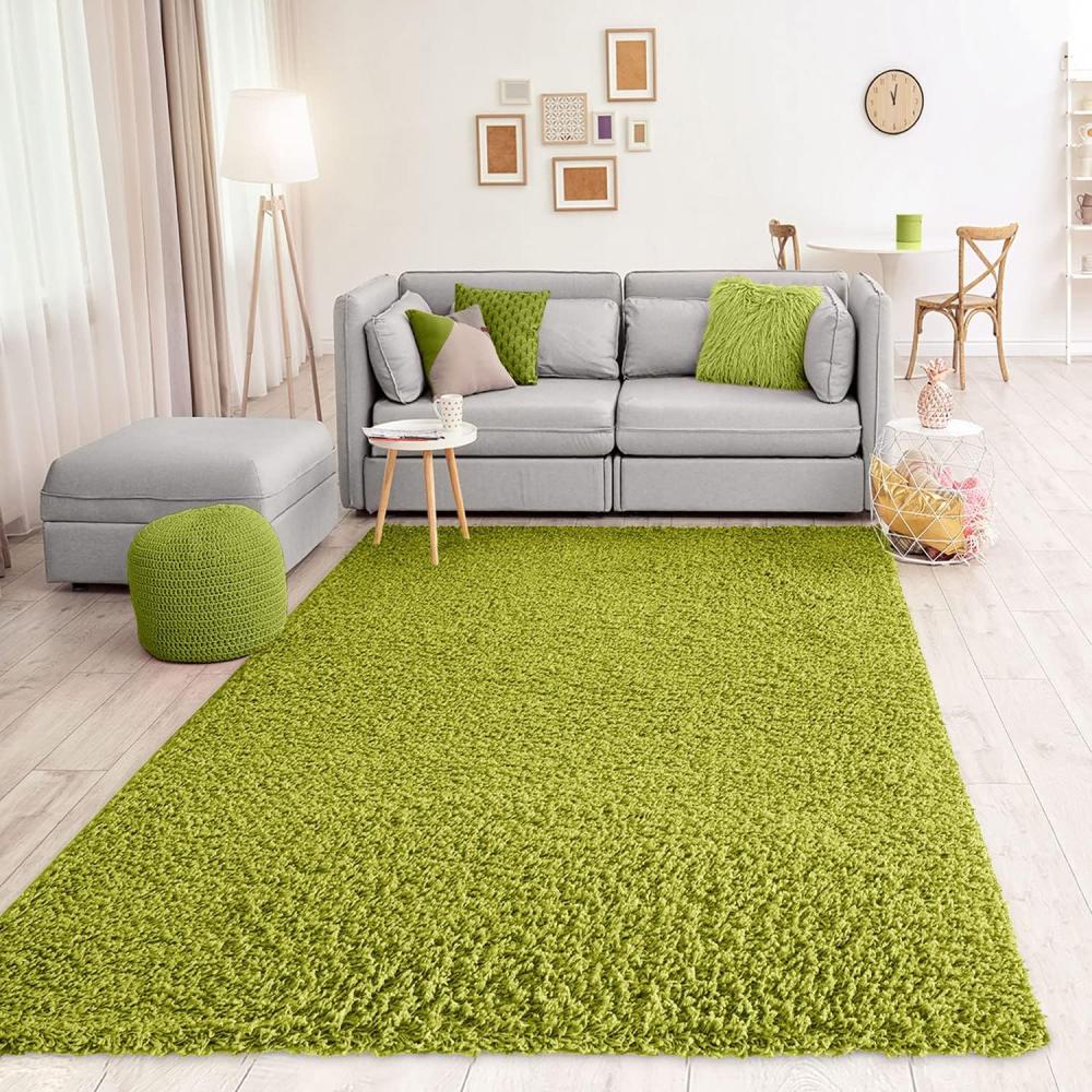 VIMODA Teppich Prime Shaggy Hochflor Langflor Einfarbig Modern Grün für Wohnzimmer, Schlafzimmer, küche, Maße:160x220 cm Bild 1
