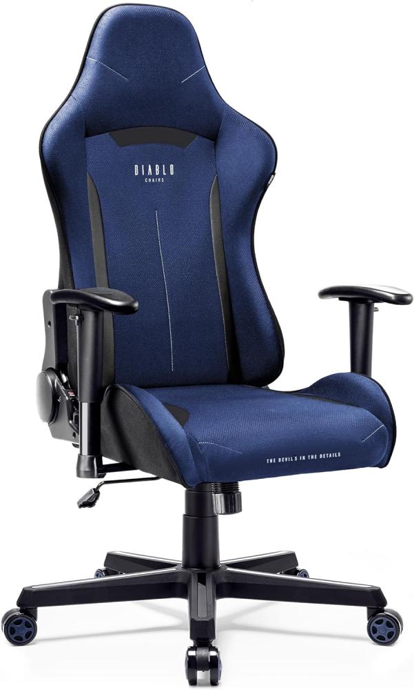Diablo X-ST4RTER Gaming Stuhl Chair Bürostuhl Schreibtischstuhl Ergonomisch Stoffbezug 2D Armlehnen Kippmechanismus (Dunkelblau) Bild 1