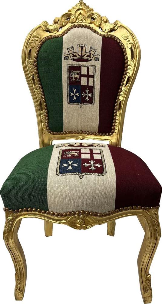 Casa Padrino Barock Esszimmer Stuhl Italien / Gold - Handgefertigter Antik Stil Stuhl mit italienischer Flagge - Esszimmer Möbel im Barockstil - Barock Möbel Bild 1