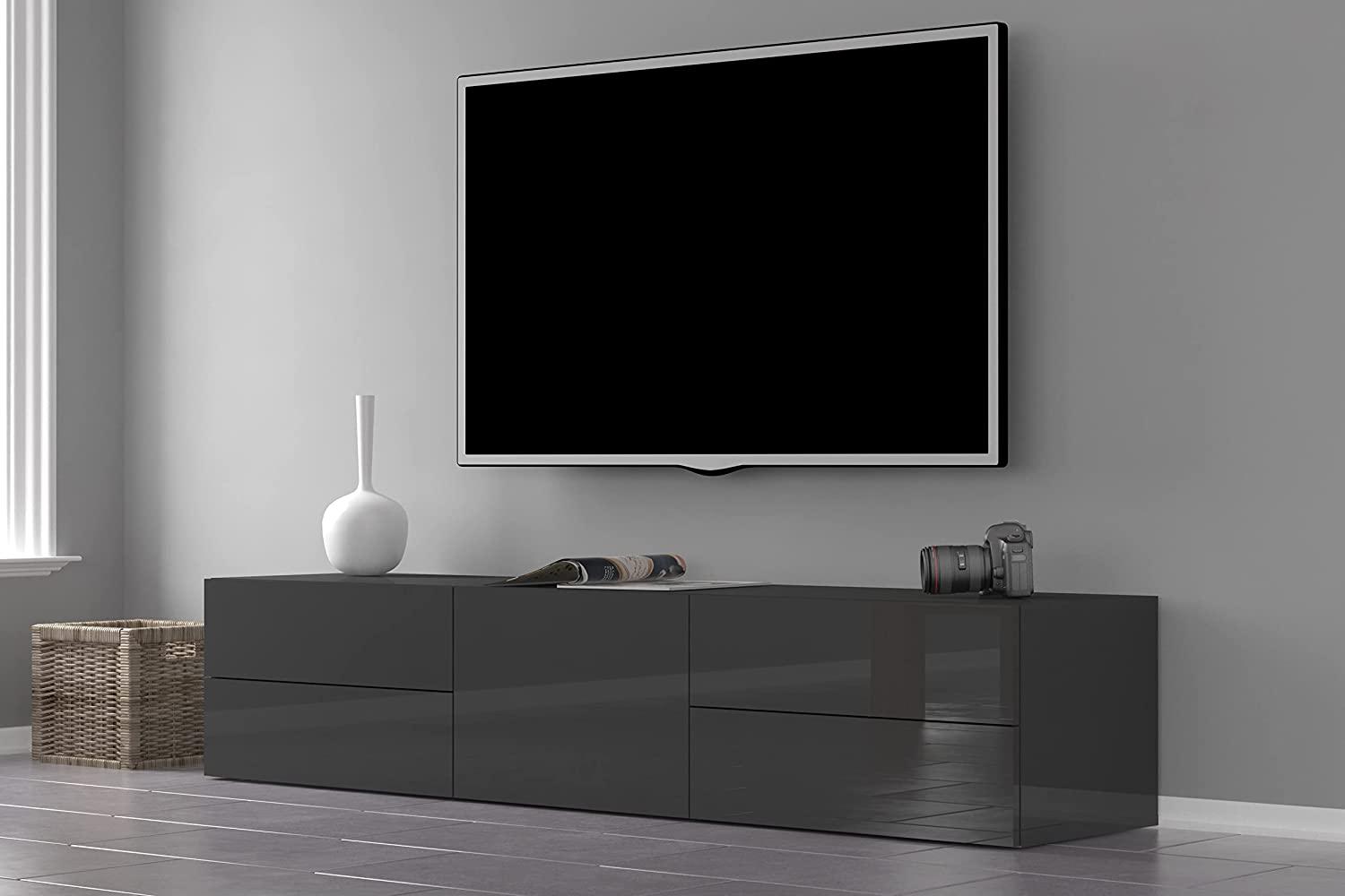 TV-Board >Mercogliano< in Anthrazit Hochglanz - 170x35. 2x40cm (BxHxT) Bild 1