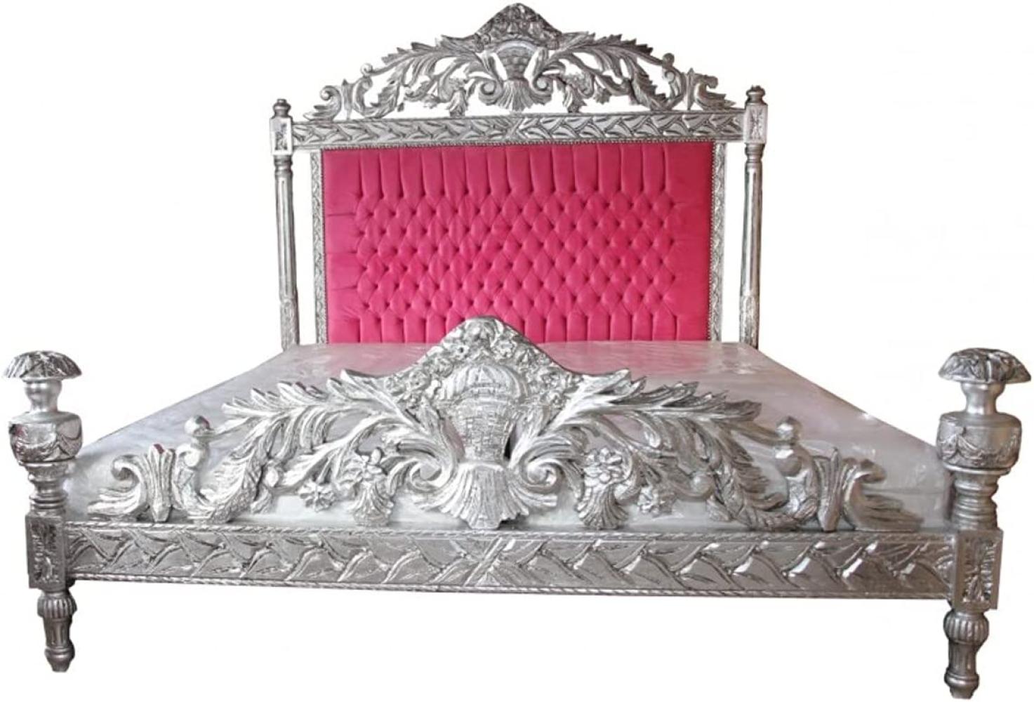 Casa Padrino Luxus Barock Bett Antik Rosa / Silber - Luxus Bett - Antik Look Bild 1