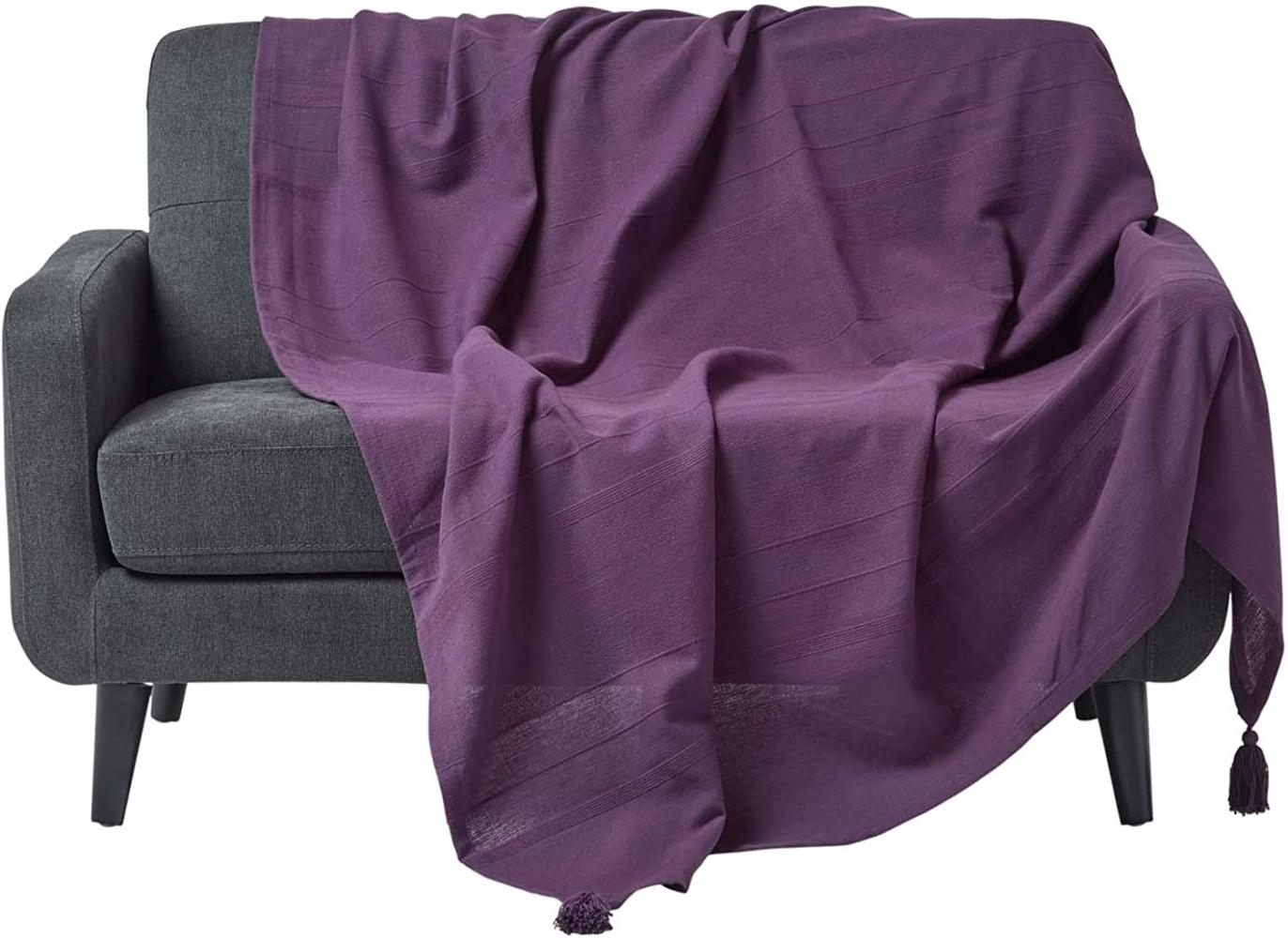 Homescapes extra große Tagesdecke Rajput, lila, Wohndecke aus 100% Baumwolle, 255 x 360 cm, Sofaüberwurf/Couchüberwurf in RIPP-Optik Bild 1