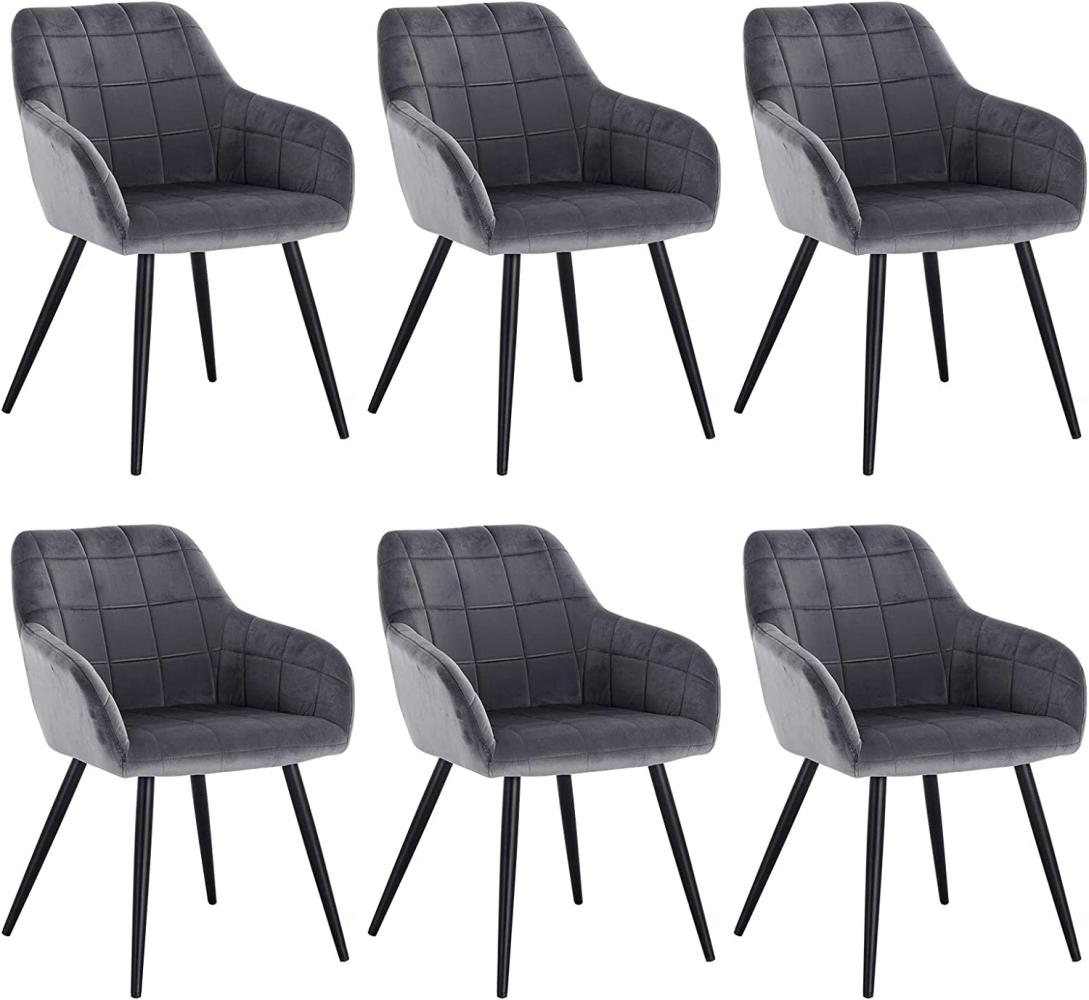 WOLTU 6 x Esszimmerstühle 6er Set Esszimmerstuhl Küchenstuhl Polsterstuhl Design Stuhl mit Armlehne, mit Sitzfläche aus Samt, Gestell aus Metall, Dunkelgrau, BH93dgr-6 Bild 1