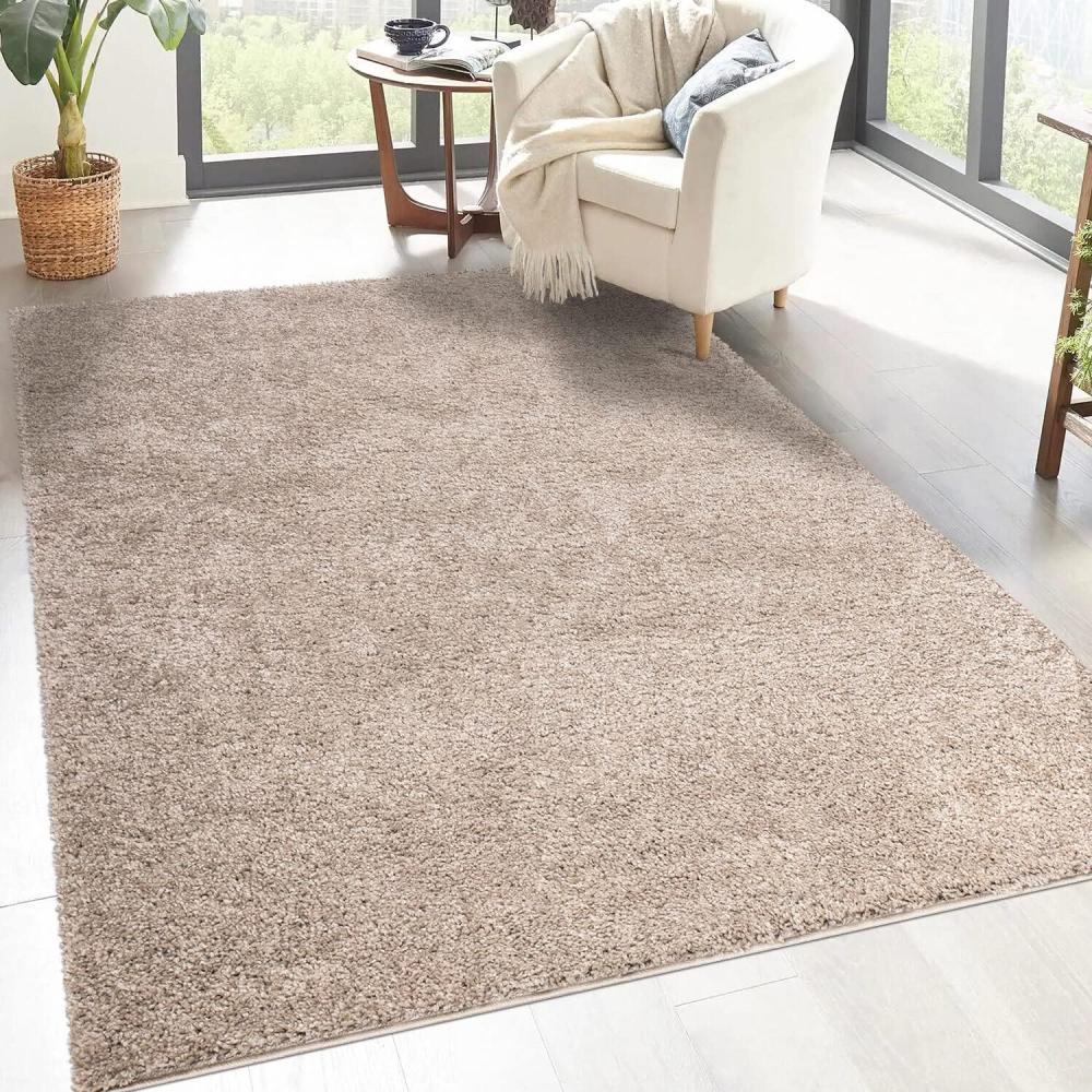 carpet city Shaggy Hochflor Teppich - 100x200 cm - Sand-Beige - Langflor Wohnzimmerteppich - Einfarbig Uni Modern - Flauschig-Weiche Teppiche Schlafzimmer Deko Bild 1