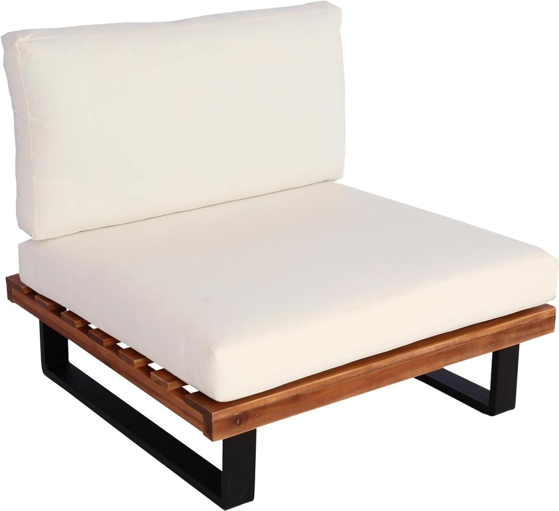 Lounge-Sessel HWC-H54, Garten-Sessel, Spun Poly Akazie Holz MVG-zertifiziert Aluminium ~ braun, Polster cremeweiß Bild 1