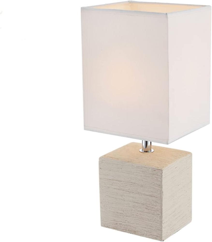 Kleine LED Tischleuchte eckig mit Keramikfuß und Stoffschirm, Weiß Bild 1