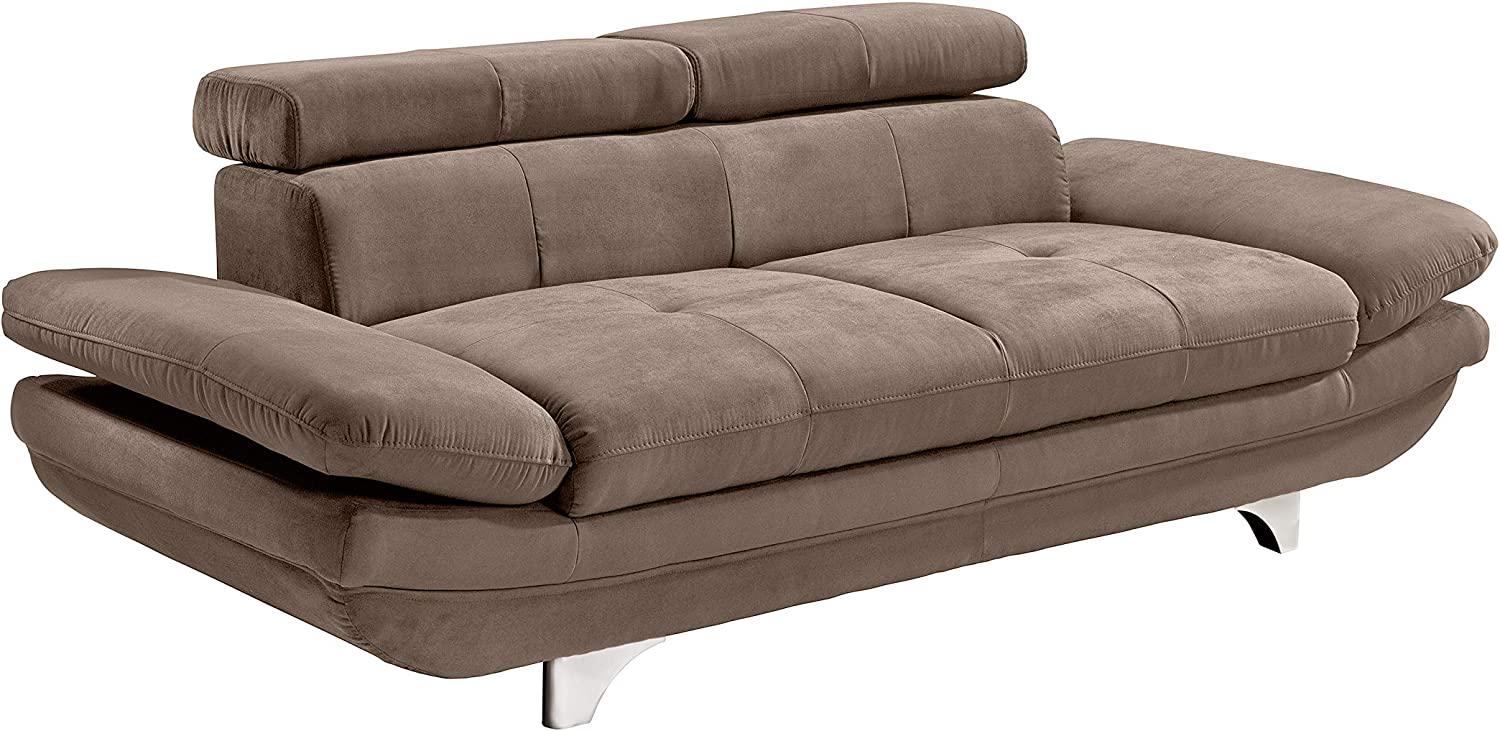 Mivano Zweisitzer-Sofa Enterprise / 2er-Couch mit verstellbaren Kopfstützen und Armlehnen / 218 x 72 x 104 / Mikrofaser-Bezug, hellbraun Bild 1