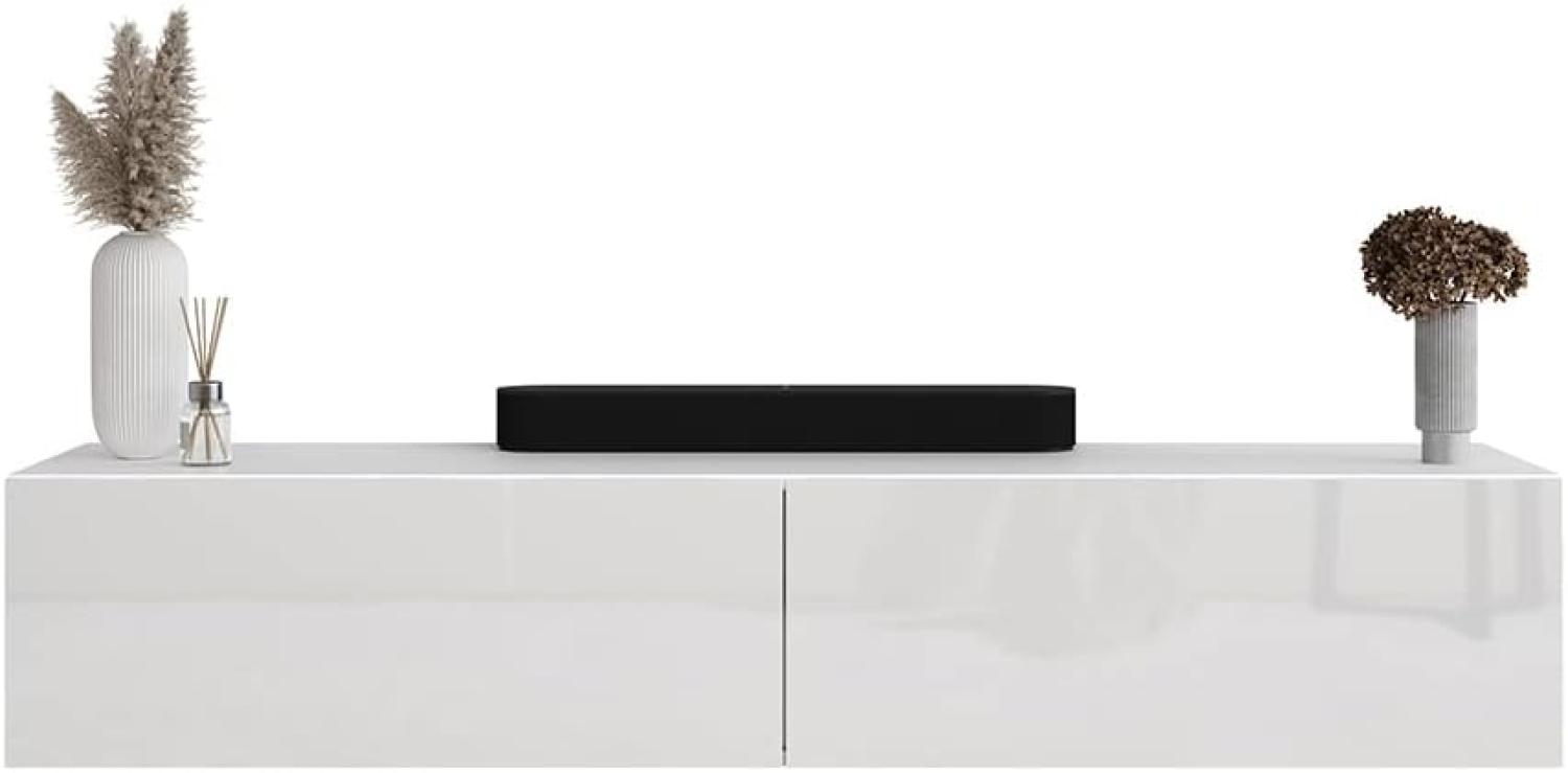 Planetmöbel TV Board 160 cm Weiß, TV Schrank mit 2 Klappen als Stauraum, Lowboard hängend oder stehend, Sideboard Wohnzimmer Bild 1