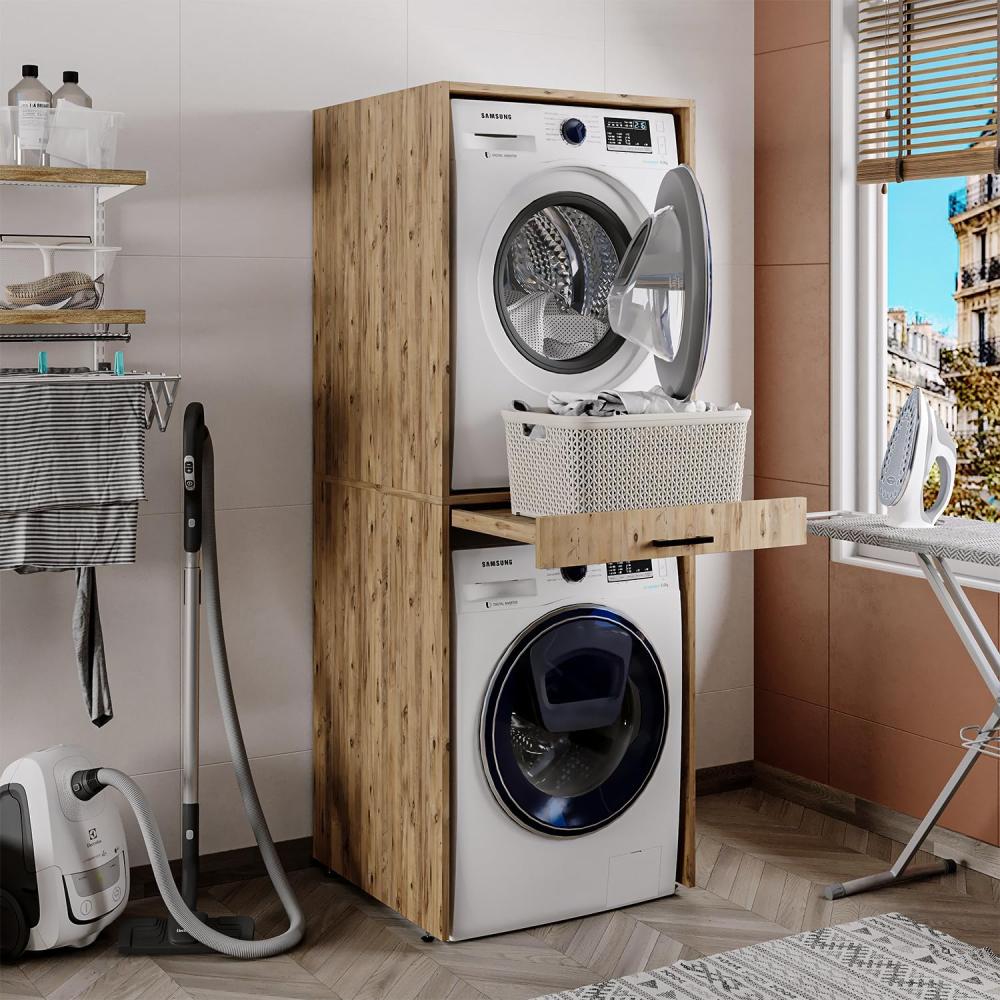 Roomart Waschmaschinenschrank für Trockner & Waschmaschine, in 3 Farben, mit Ausziehbrett • Weiß • Eiche • Schwarz Eiche: eiche Bild 1