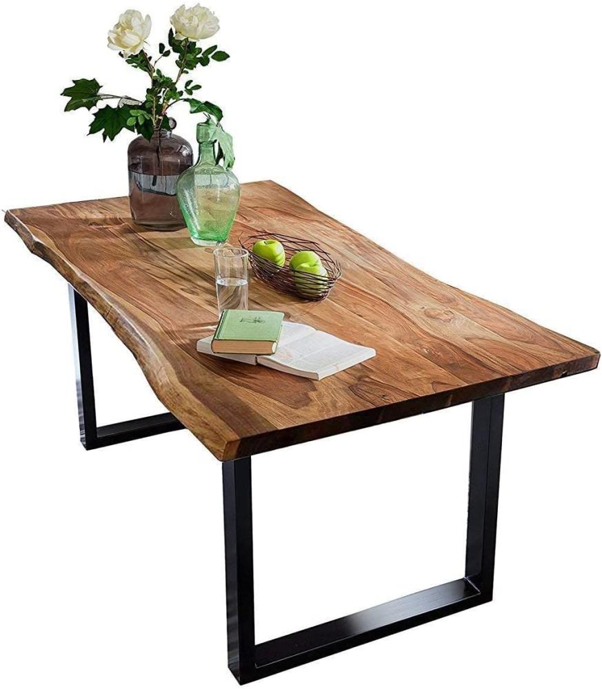 Junado Baumkantentisch 120x80 cm Quarto, nussbaumfarbig, Esszimmertisch aus Akazie, Holz-Tisch mit schwarz lackierten Beinen Bild 1
