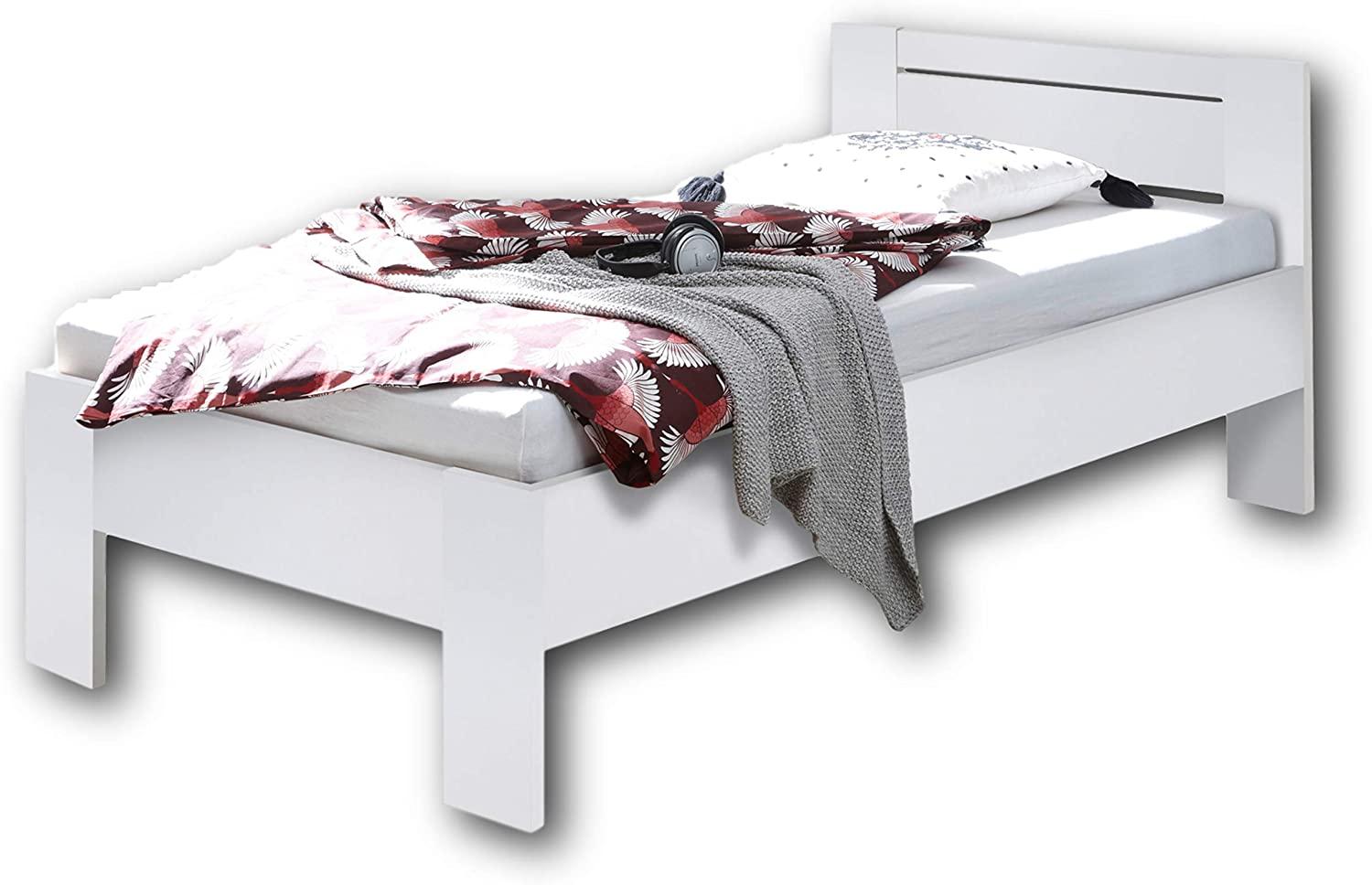 SATURN Stilvolles Futonbett 90 x 200 cm - Komfortables Jugendzimmer Einzelbett in Weiß - 95 x 76 x 204 cm (B/H/T) Bild 1