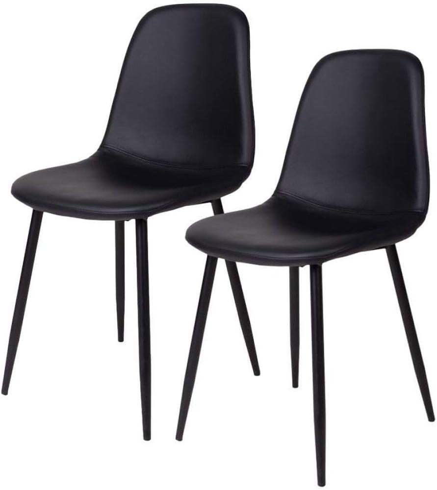 Zeitloser Stuhl MALMÖ (2er Set) in schwarz PU mit schwarzen Beinen Bild 1