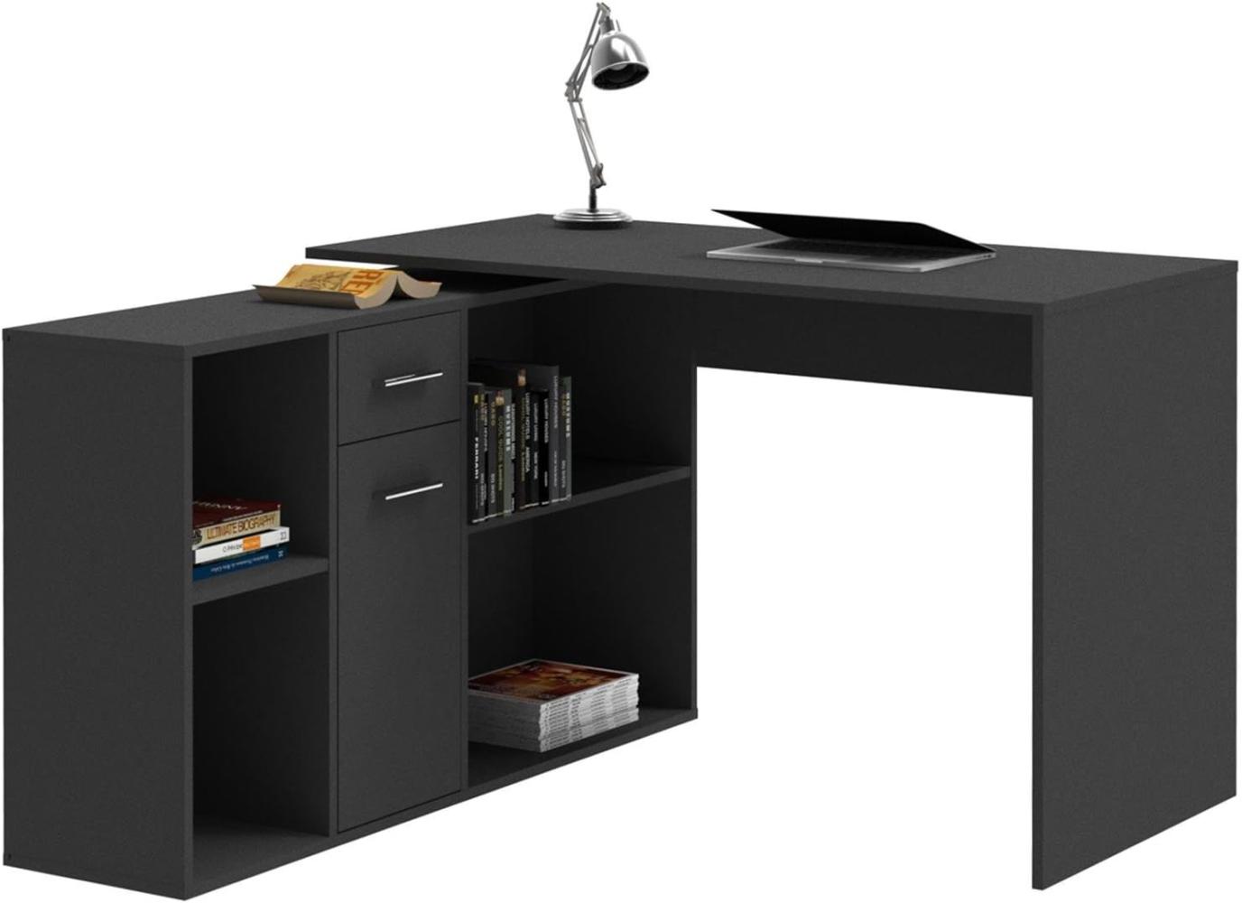 CARO-Möbel Eckschreibtisch Diego Bürotisch Arbeitstisch mit Regal, 120 x 75 x 122 cm in schwarz, 1 Schublade, 4 Fächer Verschiedene Aufbaumöglichkeiten Bild 1