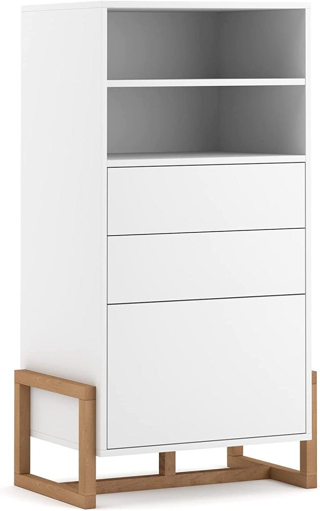 Domando Highboard Anzio Skandinavisch für Wohnzimmer Breite 64cm, Push-to-open-System, Gestell aus Buche, Weiß Matt Bild 1