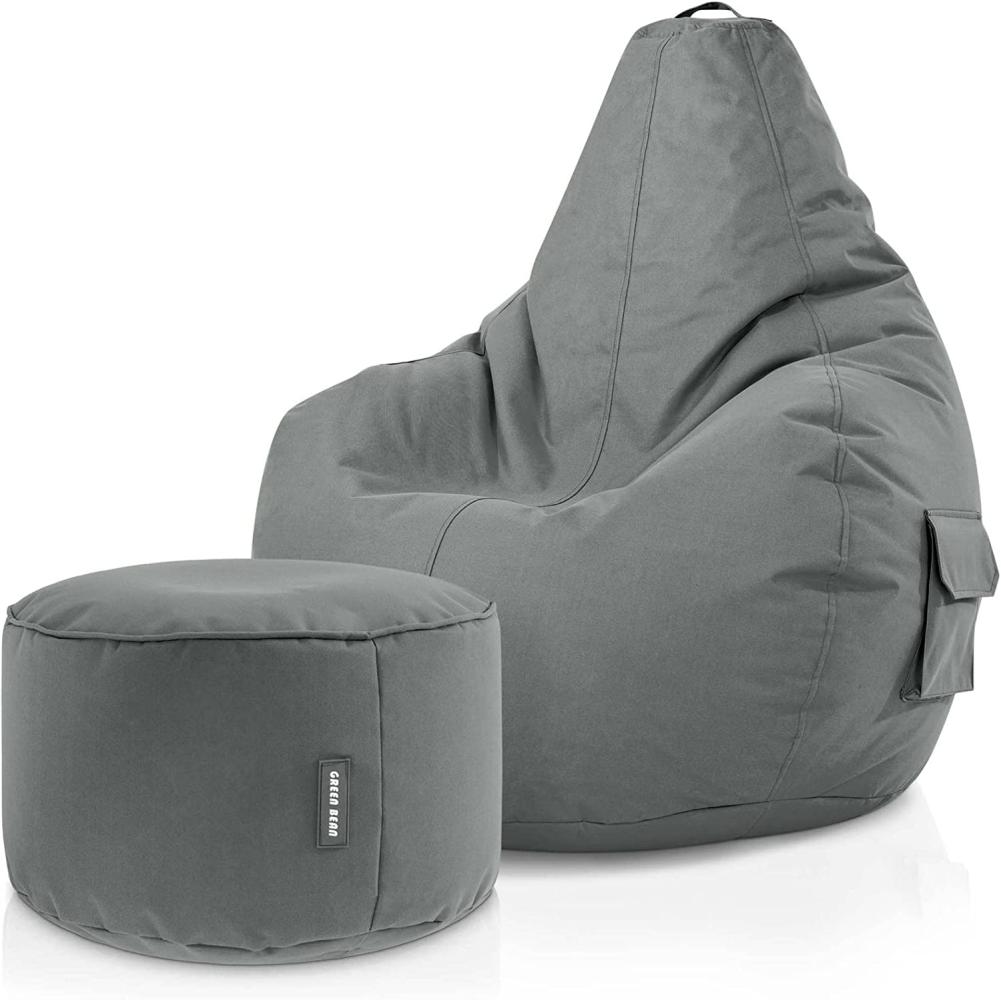 Green Bean© Sitzsack mit Rückenlehne + Hocker "Cozy+Stay" 80x70x90cm - Gaming Chair mit 230L Füllung - Bean Bag Lounge Chair Sitzhocker Grau Bild 1