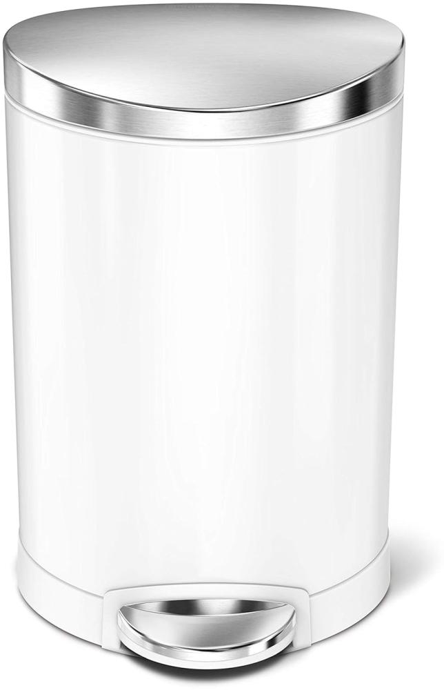 simplehuman 6 Liter, kleiner runder Treteimer, weiß Stahl, 10 Jahre Bild 1