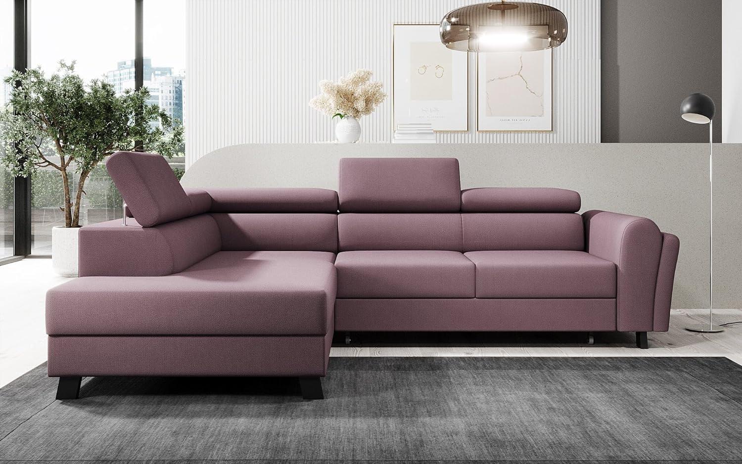 Designer Sofa Kira mit Schlaf- und Klappfunktion Stoff Rosé Links Bild 1