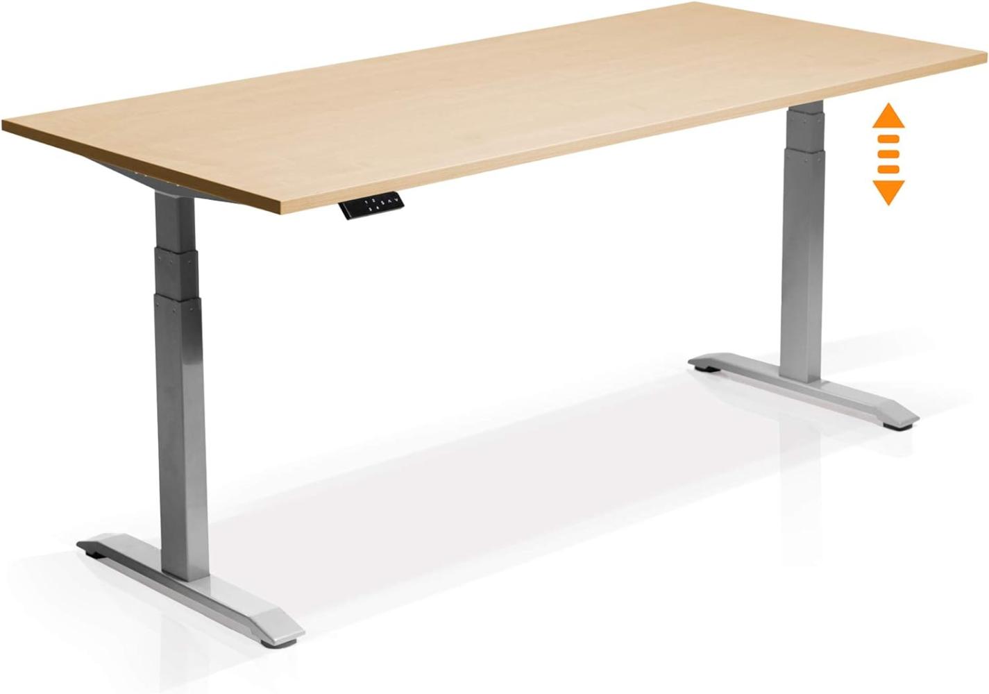 Möbel-Eins OFFICE ONE elektrisch höhenverstellbarer Schreibtisch / Stehtisch, Material Dekorspanplatte grau ahornfarbig 180 x 80 cm Bild 1