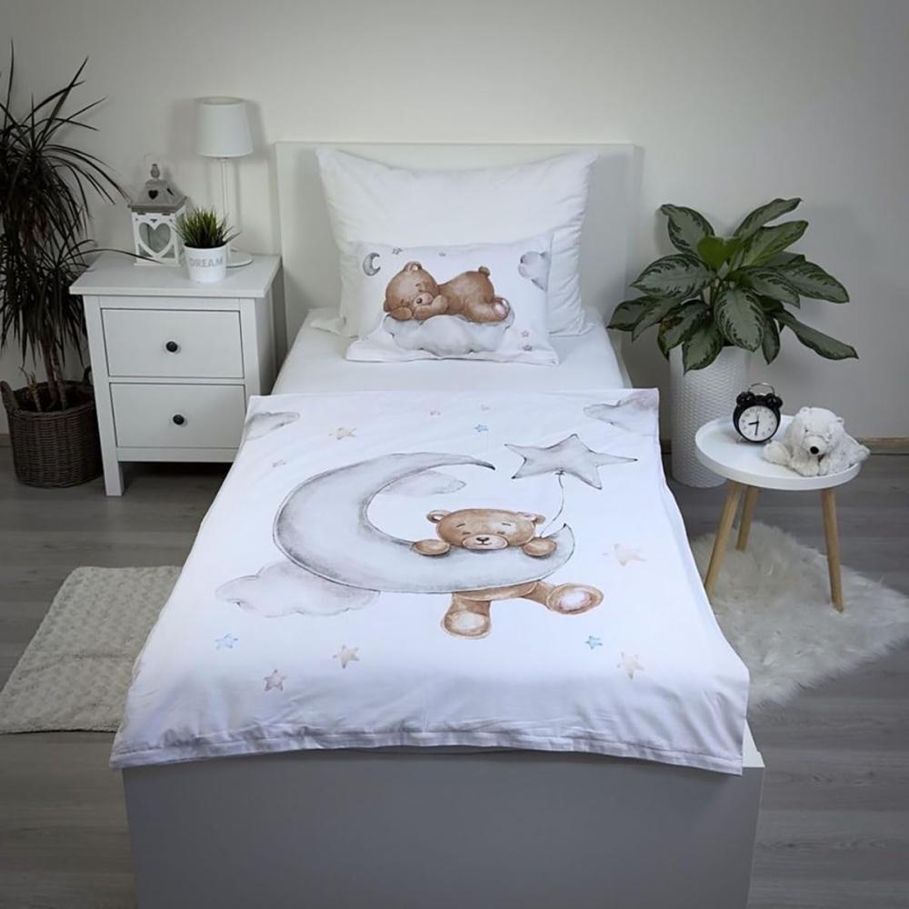 Baby Bettwäsche mit Teddy auf Wolke 100x135 cm 100% Baumwolle Bild 1