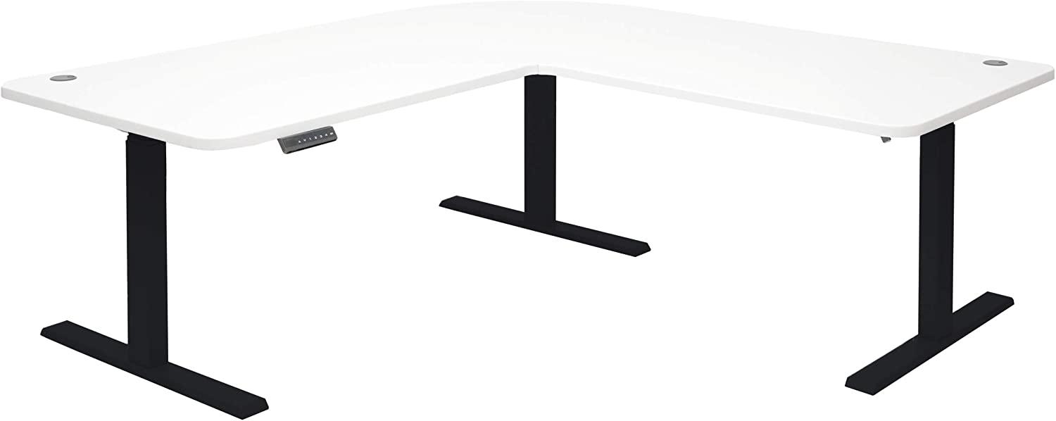 Eck-Schreibtisch, weiß/schwarz, elektrisch höhenverstellbar Bild 1