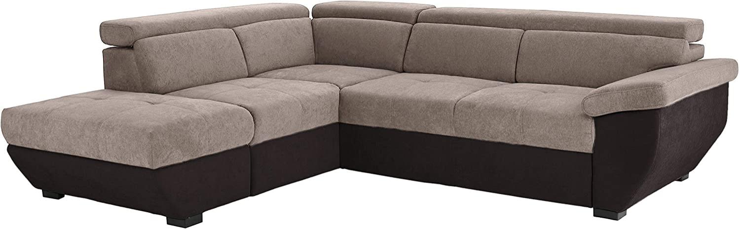 Mivano Ecksofa Speedway / Moderne Couch in L-Form mit verstellbaren Kopfstützen und Ottomane / 262 x 79 x 224 / Zweifarbiger Bezug, elephant/mud Bild 1