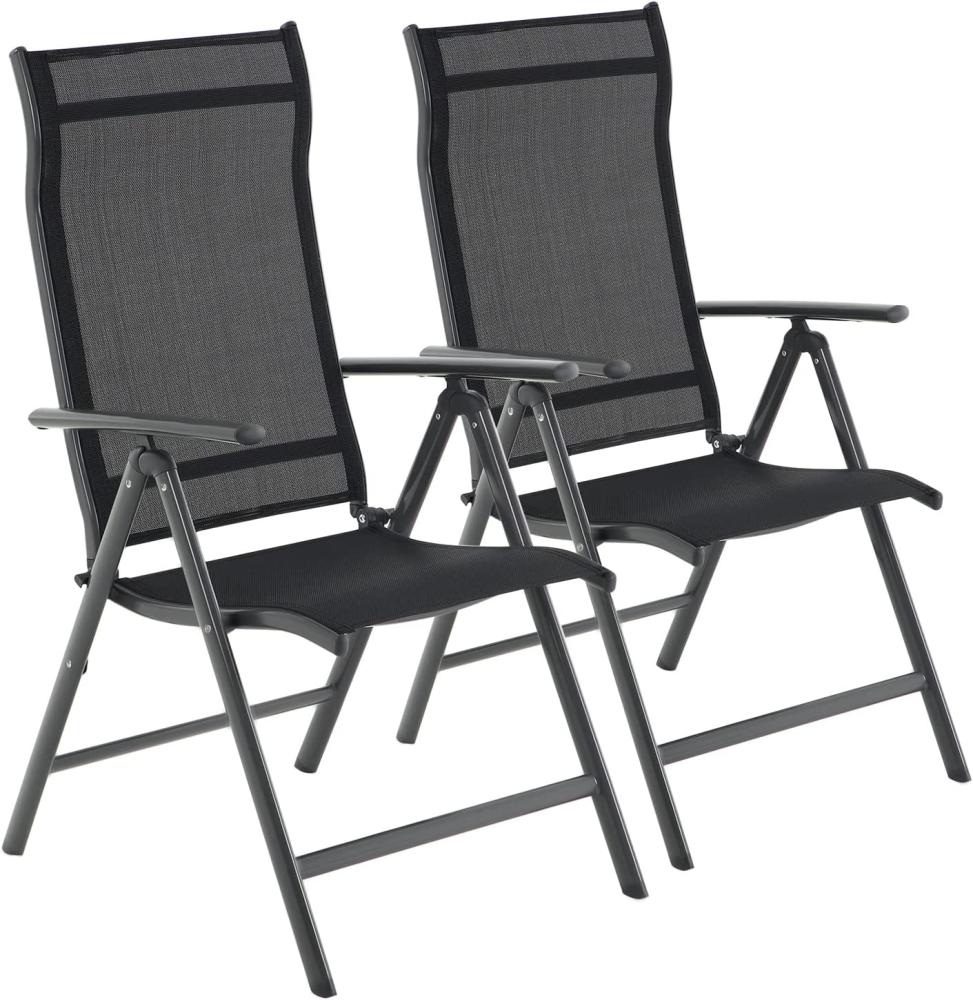 Gartenstühle, 2er Set, Klappstühle, Outdoor-Stühle mit robustem Aluminiumgestell, Rückenlehne 8-stufig verstellbar, bis 150 kg belastbar, schwarz GCB29BK Bild 1