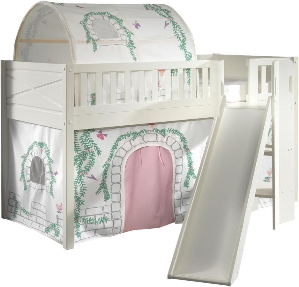 SCOTT Spielbett, LF 90 x 200 cm, mit Rolllattenrost, Rutsche, Leiter und Textilset Vorhang und Tunnel "Birdy" Bild 1
