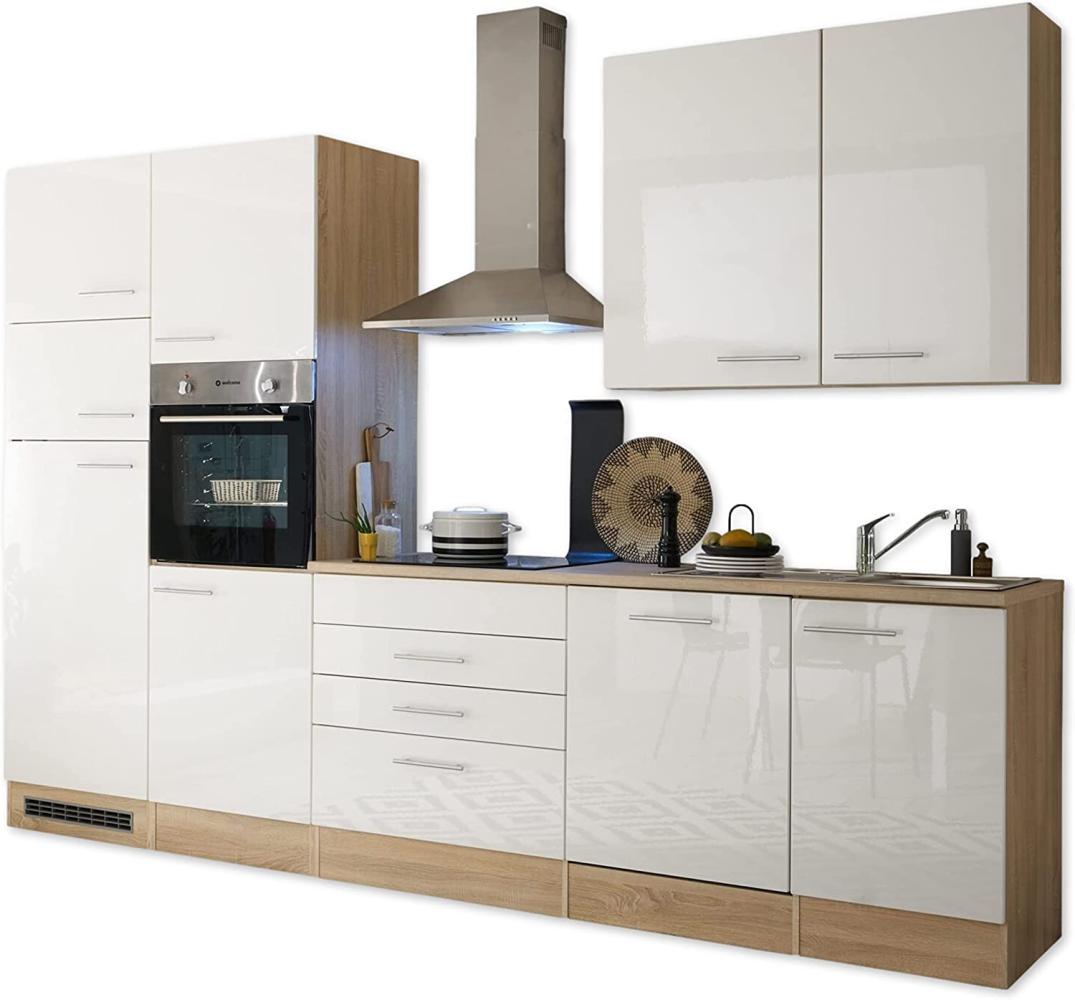 Küche LAUREL Küchenblock Küchenzeile Komplettküche 310 cm Miniküche weiß Sonoma Bild 1