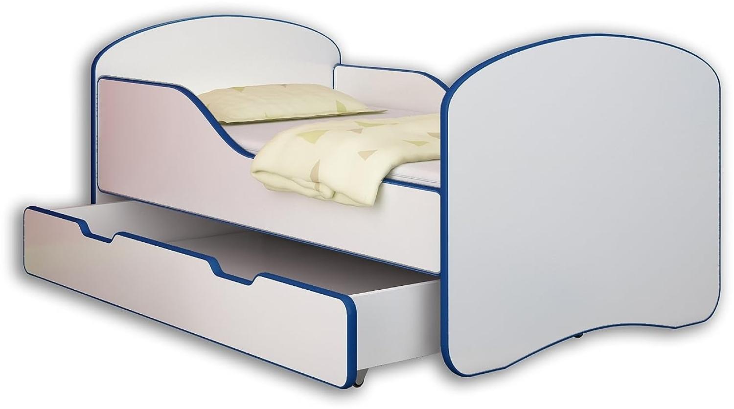 ACMA Jugendbett Kinderbett mit Einer Schublade und Matratze Weiß I 140 160 180 (180x80 cm + Drawer, Blau) Bild 1
