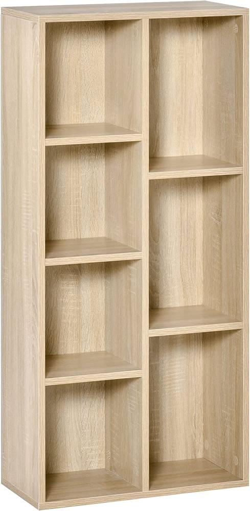 HOMCOM Bücherregal Wohnzimmerregal Bücherschrank Standschrank mit 7 Fächern Eiche Spanplatte 50 x 24 x 106 cm Bild 1