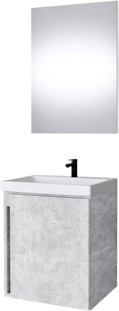 Planetmöbel Waschtischunterschrank in Beton 50cm mit Waschbecken & Spiegel, Badmöbel Set für Badezimmer Gäste WC Bild 1