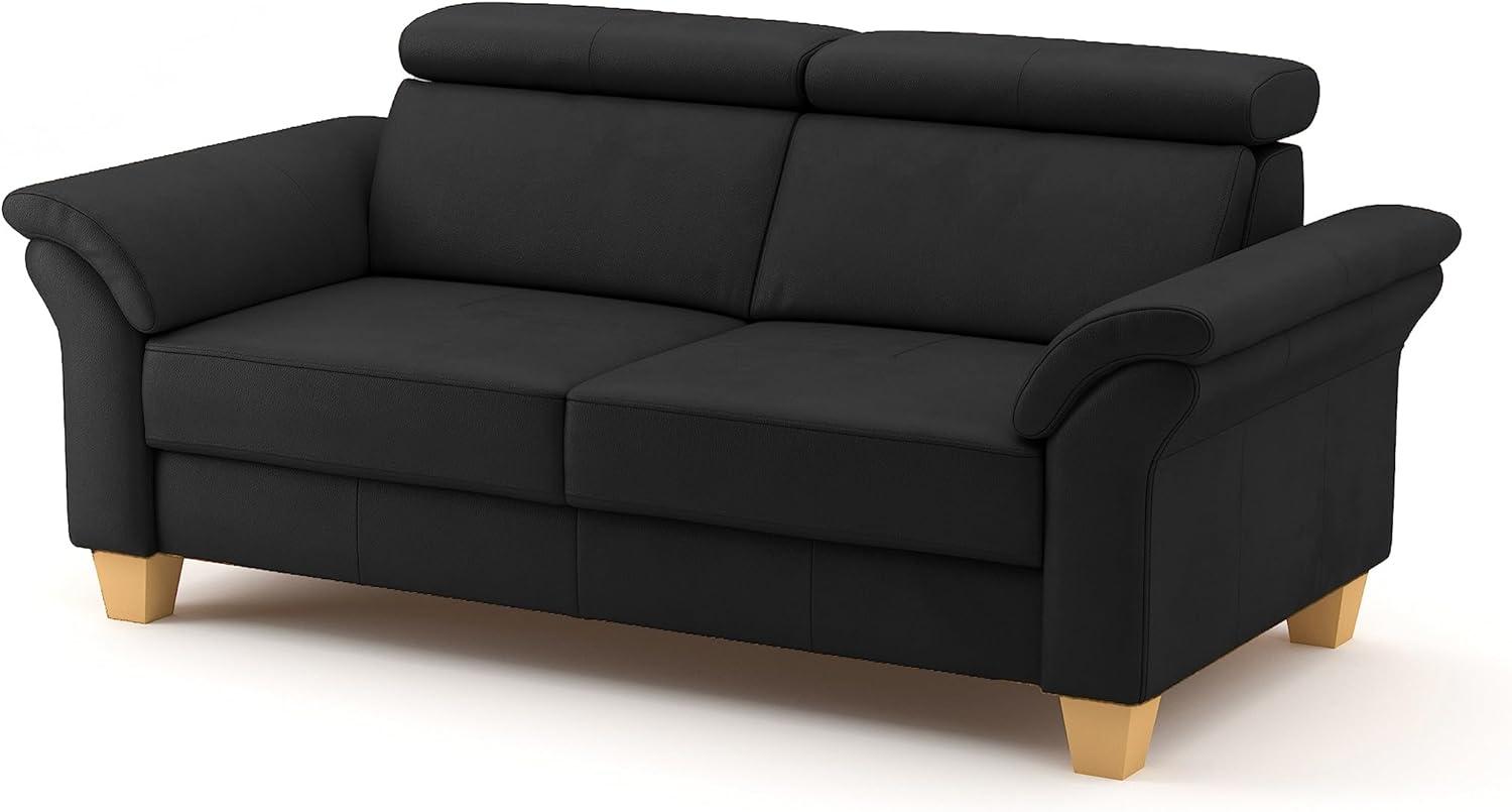 CAVADORE 3-Sitzer-Sofa Ammerland in Echtleder / Landhaus-Sofa mit Federkern + Kopfteilverstellung / 186 x 84 x 93 / Leder Schwarz Bild 1