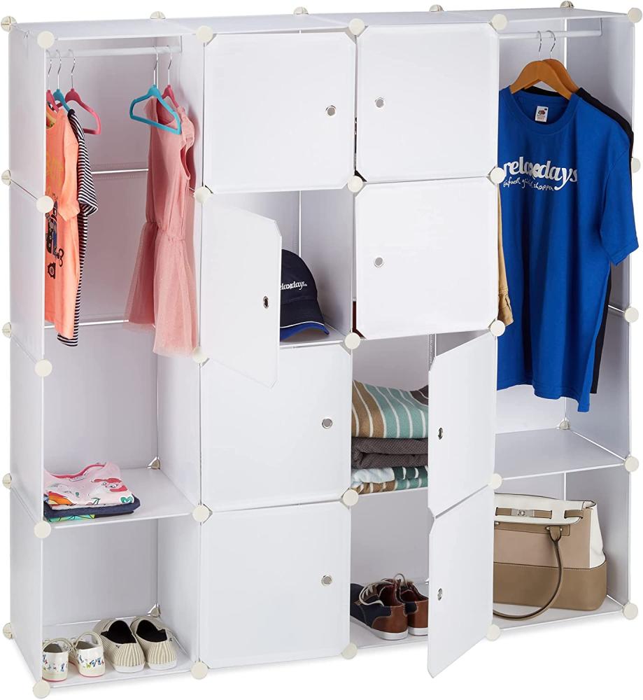 Relaxdays Kleiderschrank Stecksystem mit 12 Fächern, großer Garderobenschrank aus Kunststoff, 145,5 x 145,5 cm, weiß Bild 1