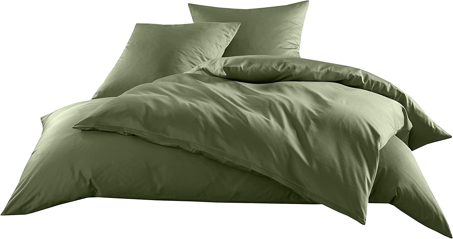 Bettwaesche-mit-Stil Mako-Satin / Baumwollsatin Bettwäsche uni / einfarbig dunkelgrün Kissenbezug 40x80 cm Bild 1