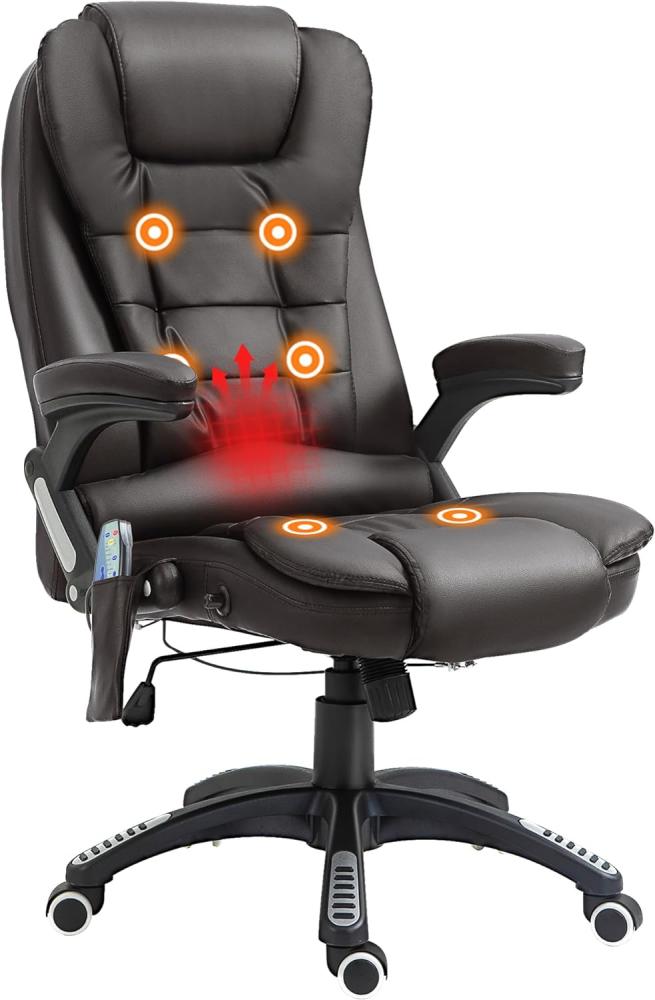 HOMCOM Massagesessel Bürosessel Bürostuhl Chefsessel Gamingsessel 6 Punkt Vibrations Massage mit Wärmefunktion drehbar (Braun) Bild 1