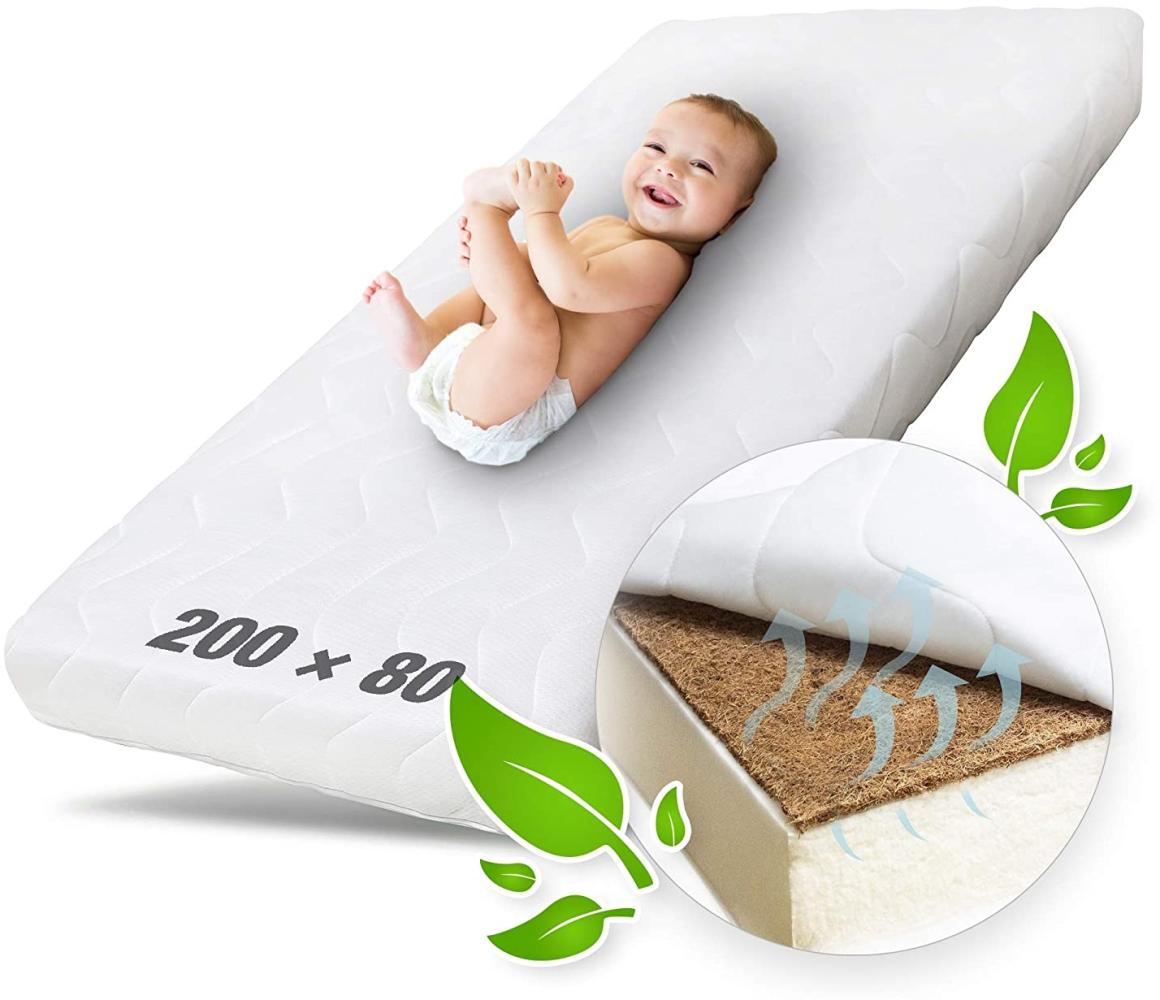 Ehrenkind® Kindermatratze Kokos | Baby Matratze 80x200 | Babymatratze 80x200 mit hochwertigem Schaum, Kokosplatte und Hygienebezug Bild 1