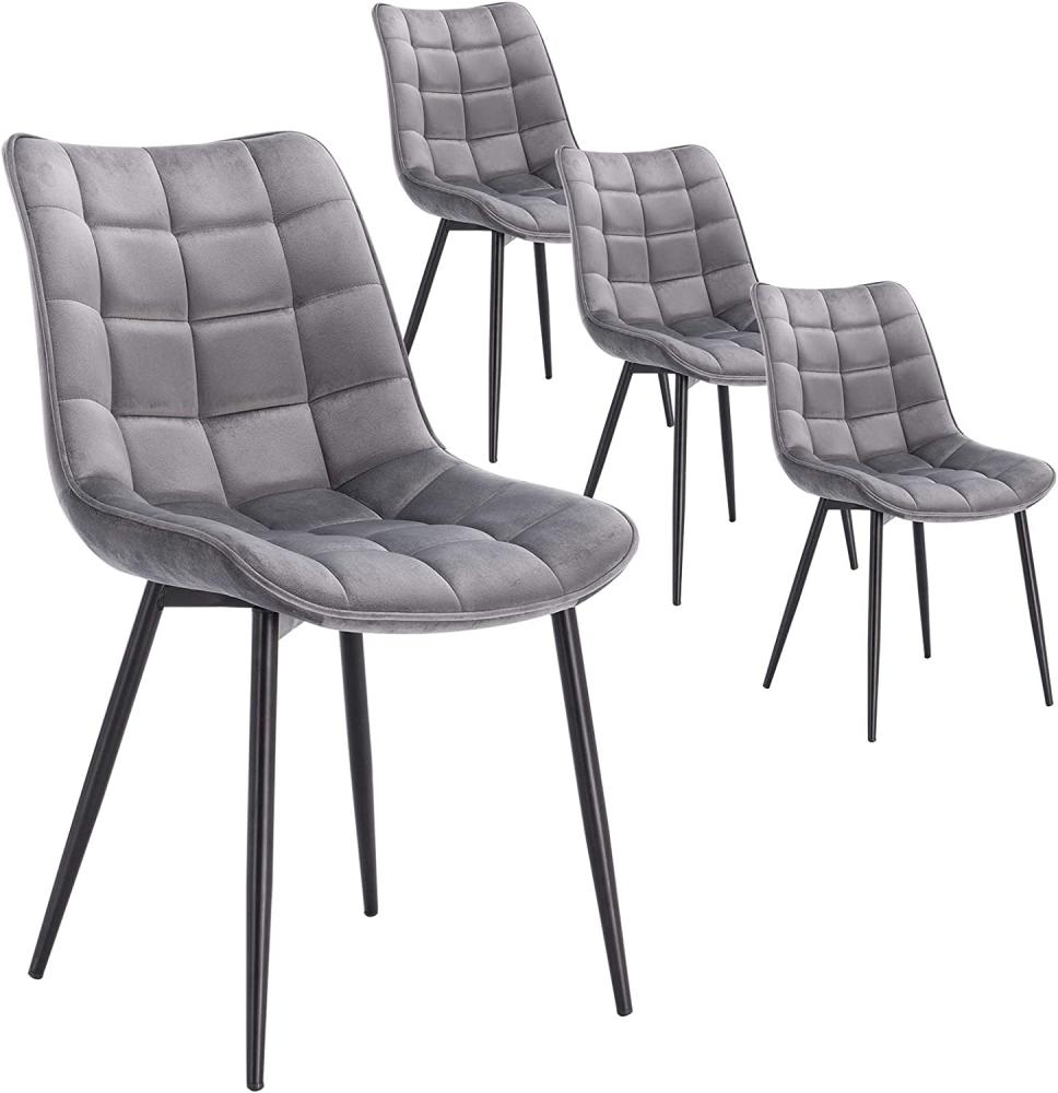 WOLTU 4 x Esszimmerstühle 4er Set Esszimmerstuhl Küchenstuhl Polsterstuhl Design Stuhl mit Rückenlehne, mit Sitzfläche aus Samt, Gestell aus Metall, Hellgrau, BH142hgr-4 Bild 1