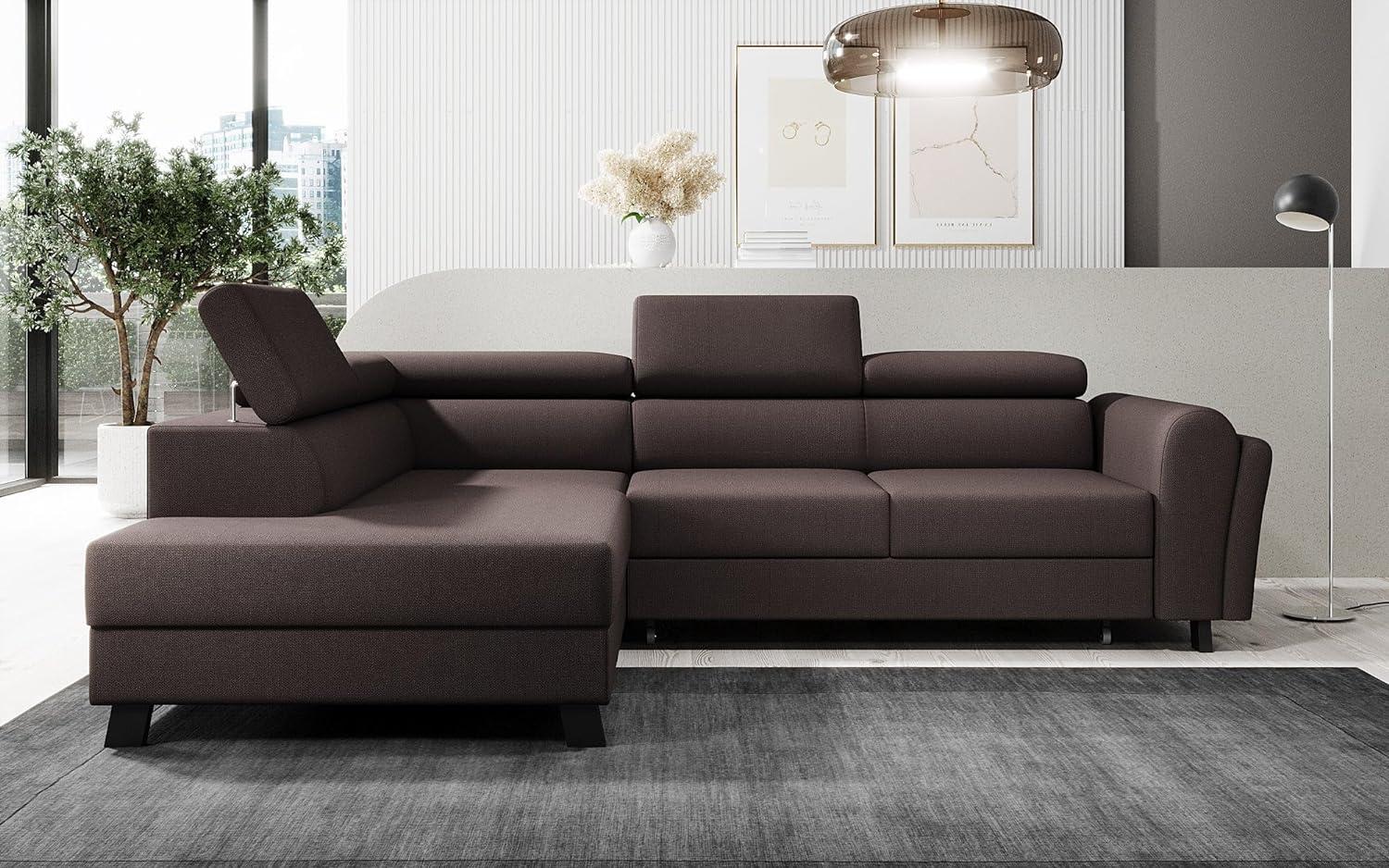 Designer Sofa Kira mit Schlaf- und Klappfunktion Stoff Dunkelbraun Links Bild 1