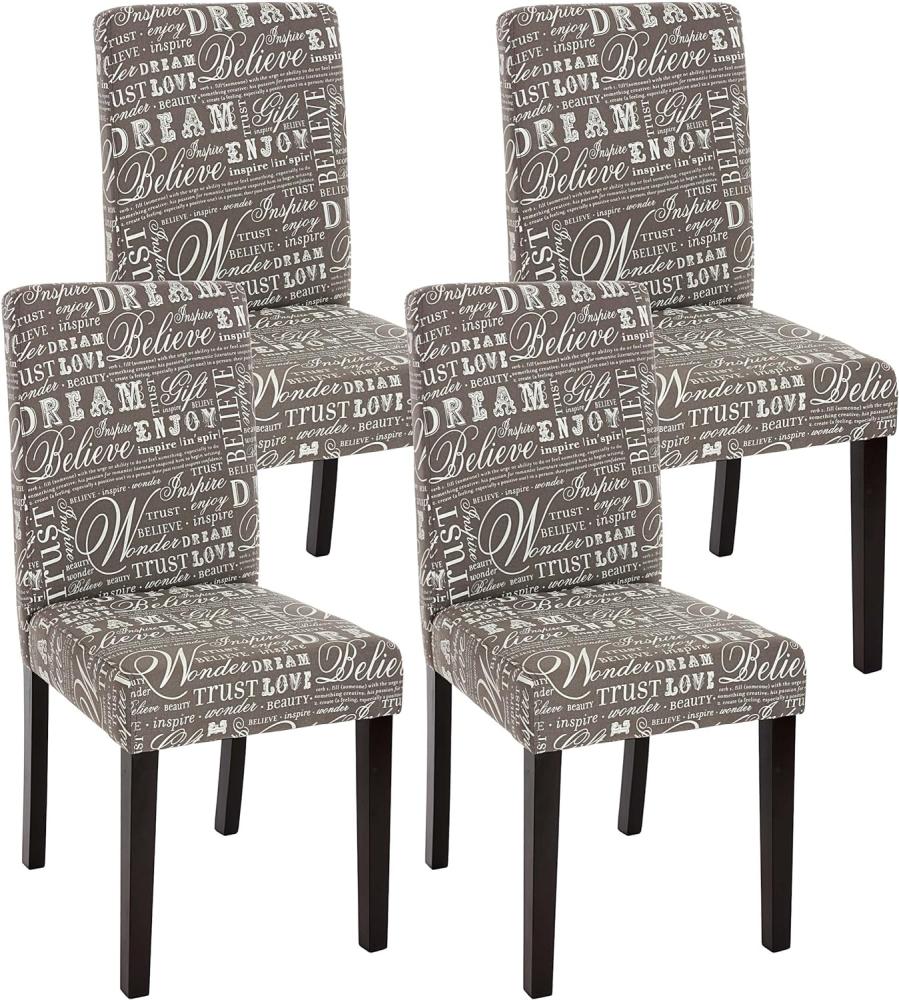 4er-Set Esszimmerstuhl Stuhl Küchenstuhl Littau ~ Textil mit Schriftzug, grau, dunkle Beine Bild 1