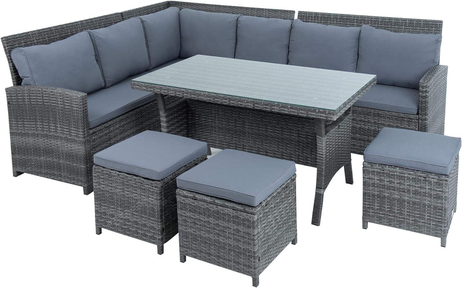 Polyrattan Sitzgruppe Essgruppe Couch Sofa Set Lounge Gartengarnitur 7tlg grau Bild 1