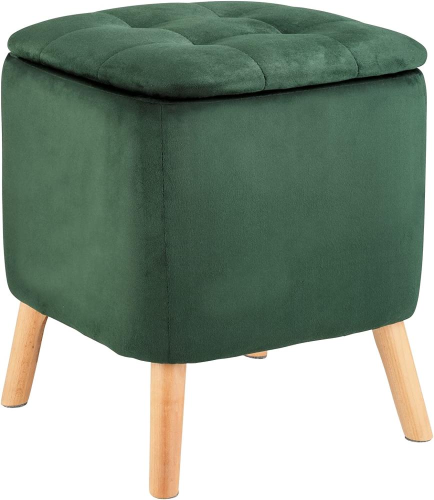 WENKO Moderner Sitzhocker mit Stauraum in grün | Polsterhocker Samt mit Holzfüßen | Gepolsterter Sitzwürfel, Samthocker, Hocker Bild 1